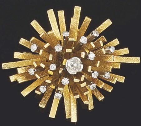 Gillian Packard 18 carat gold and diamond brooch gold 